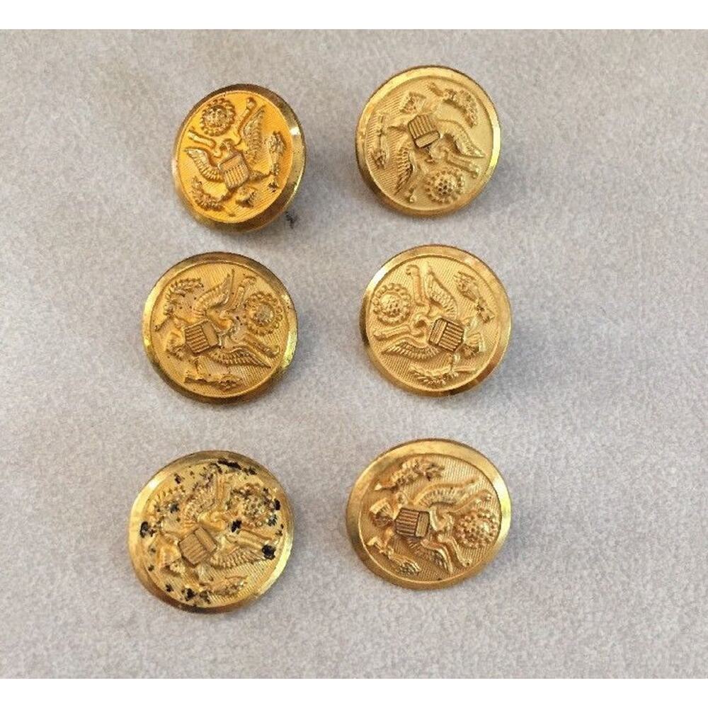 Lot 6 Vintage Waterbury US Army Military Officer Eagle Brass Shank Buttons 1.5cm